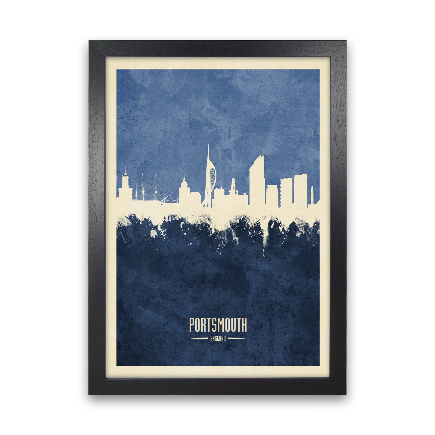 Portsmouth England Skyline Portrait Navy Art Print by Michael Tompsett Black Grain