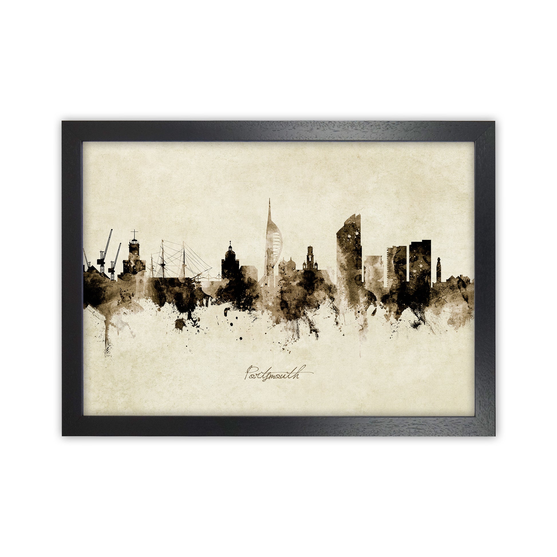 Portsmouth England Skyline Vintage Art Print by Michael Tompsett Black Grain