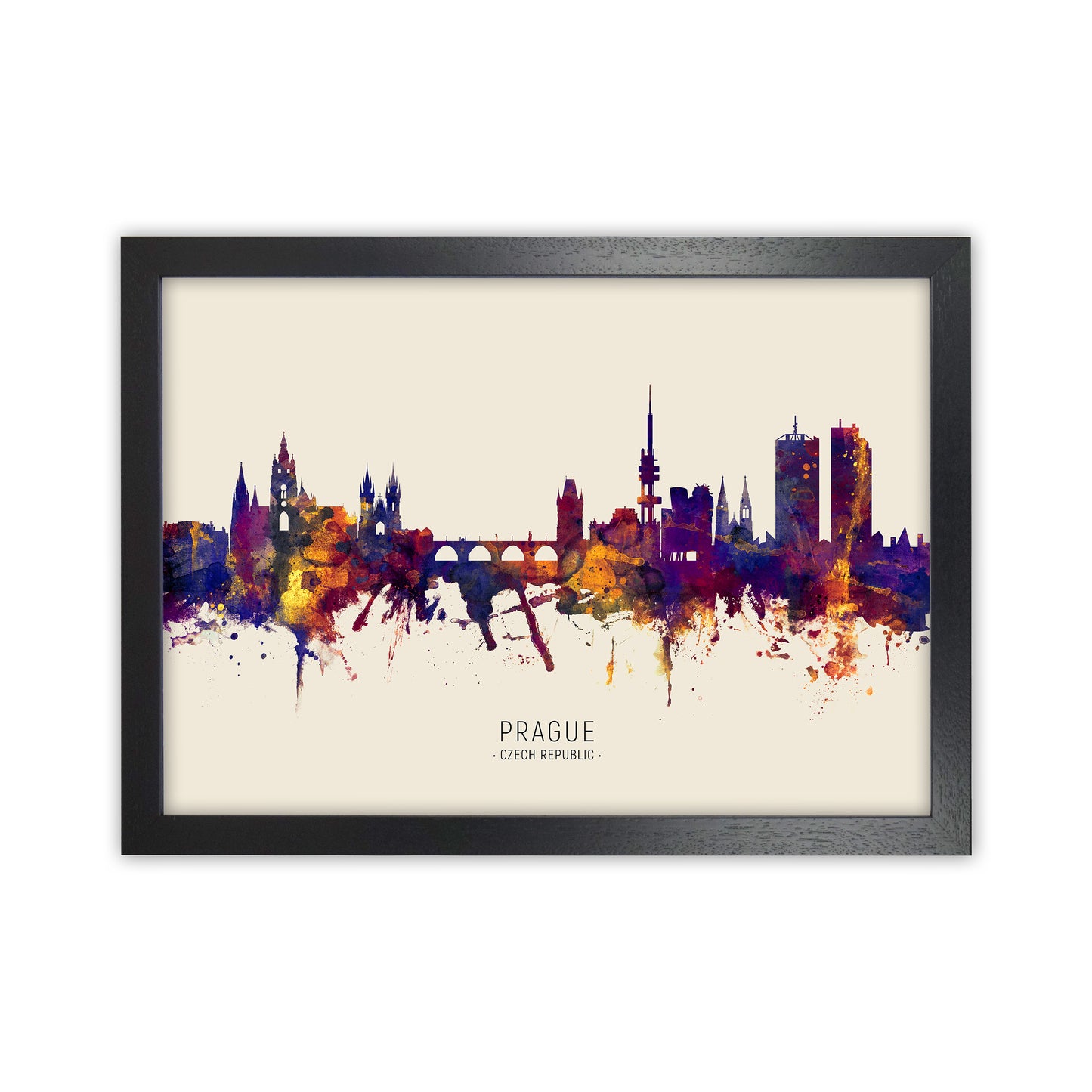 Prague Czech Republic Skyline Autumn City Name Art Print by Michael Tompsett Black Grain