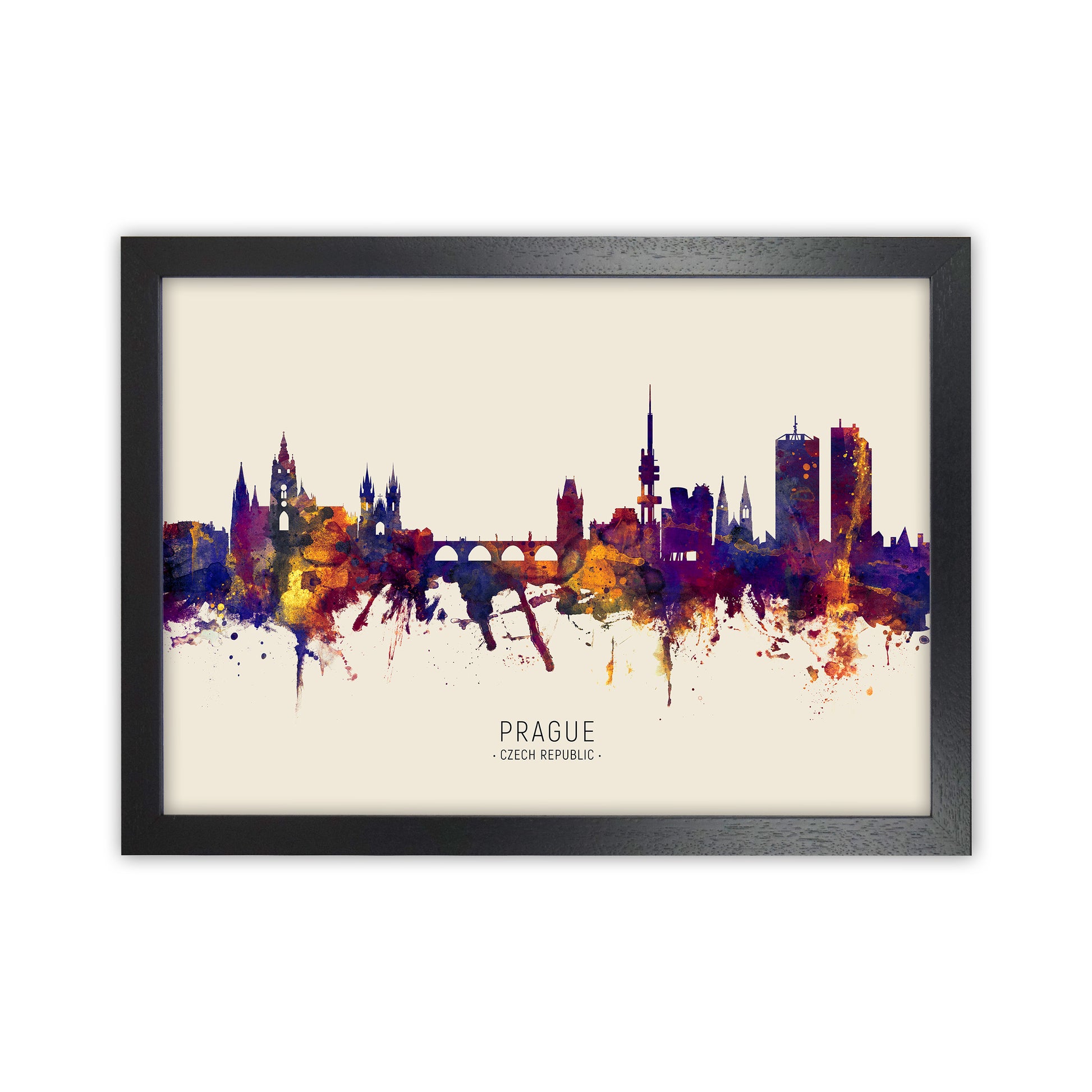 Prague Czech Republic Skyline Autumn City Name Art Print by Michael Tompsett Black Grain