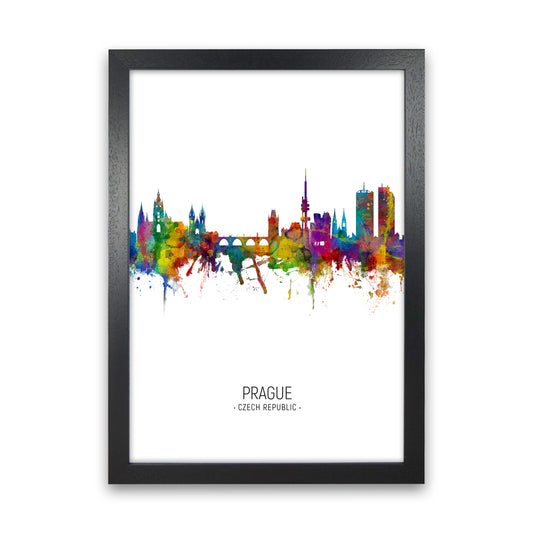 Prague Czech Republic Skyline Portrait Art Print by Michael Tompsett Black Grain