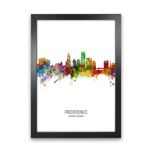 Providence Rhode Island Skyline Portrait Art Print by Michael Tompsett Black Grain