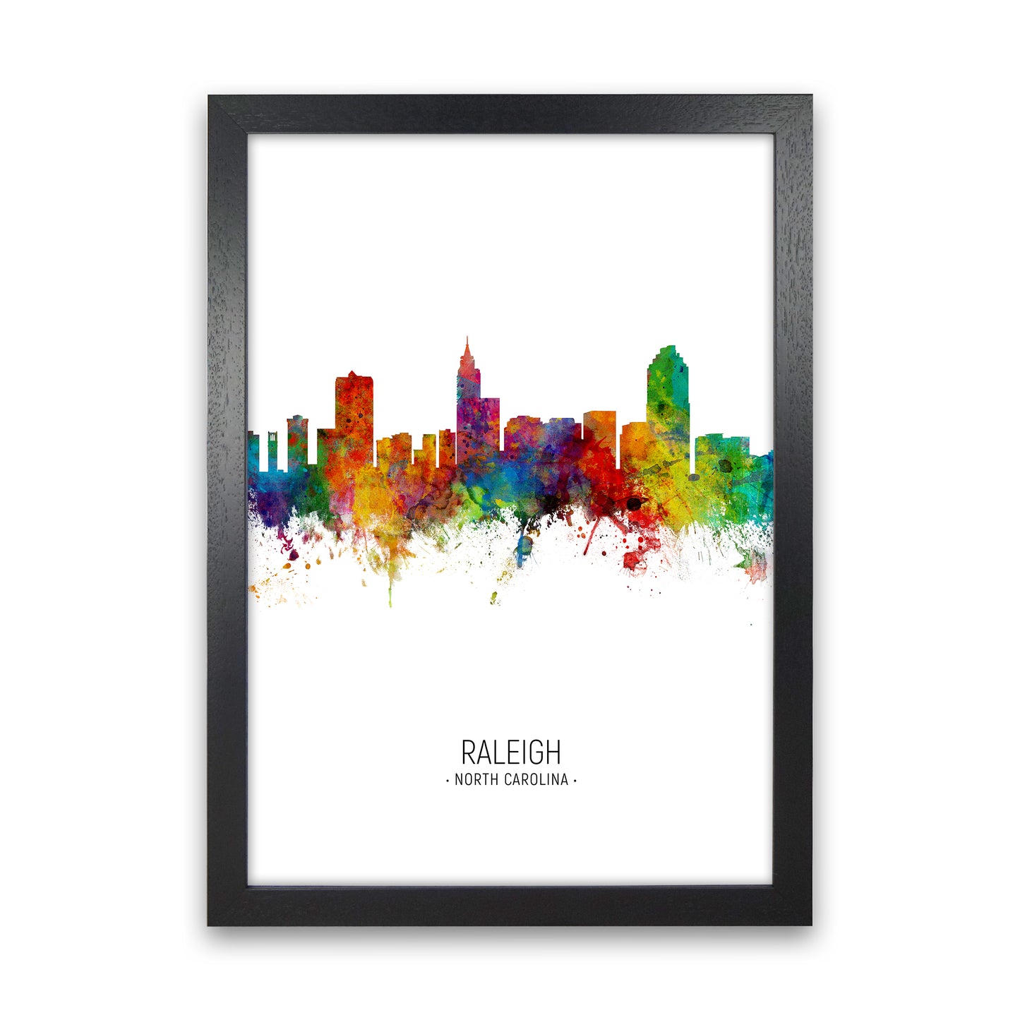 Raleigh North Carolina Skyline Portrait Art Print by Michael Tompsett Black Grain