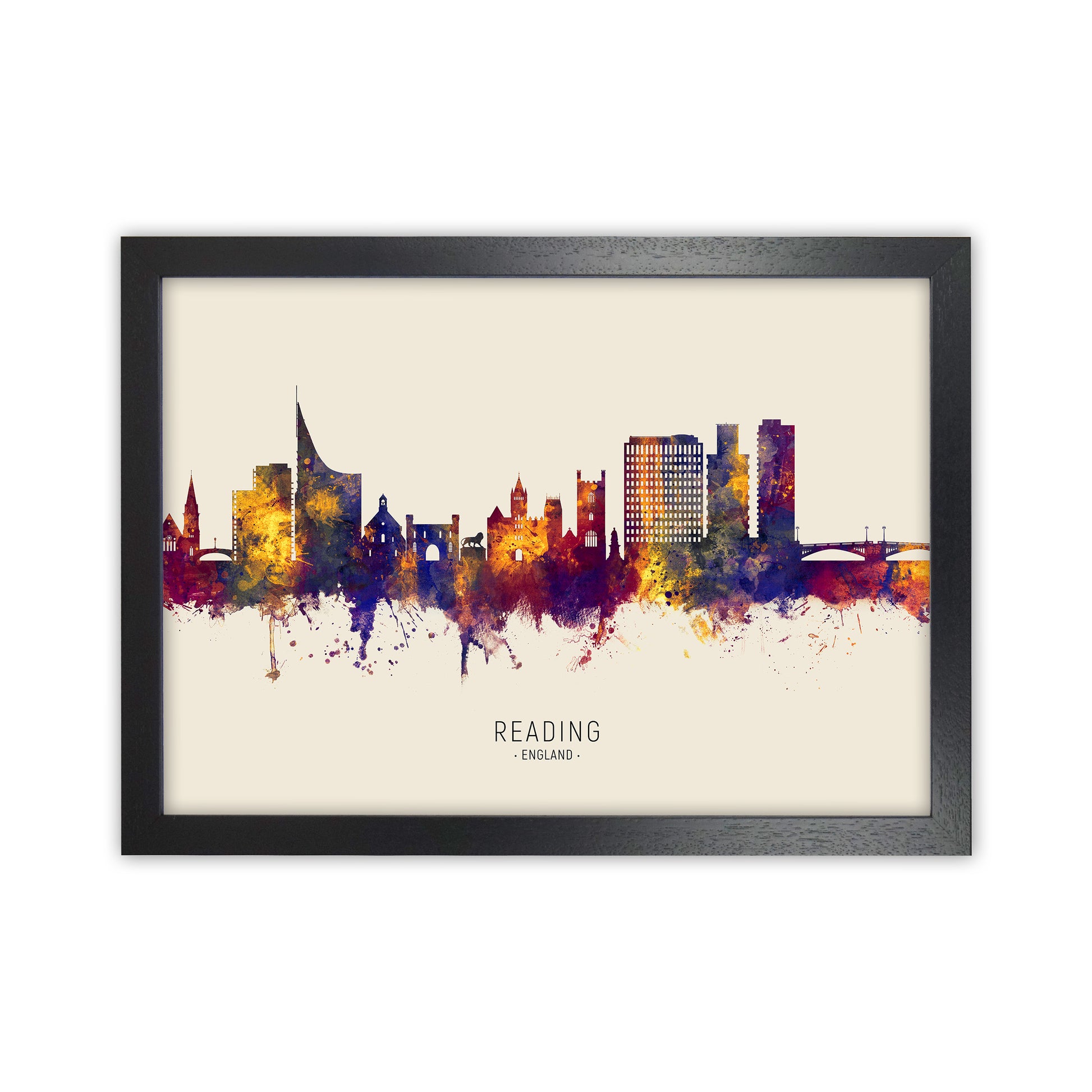 Reading England Skyline Autumn City Name Art Print by Michael Tompsett Black Grain