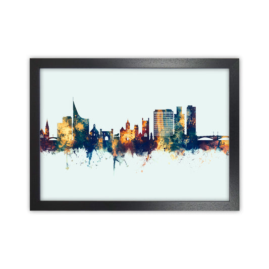 Reading England Skyline Blue Orange Art Print by Michael Tompsett Black Grain