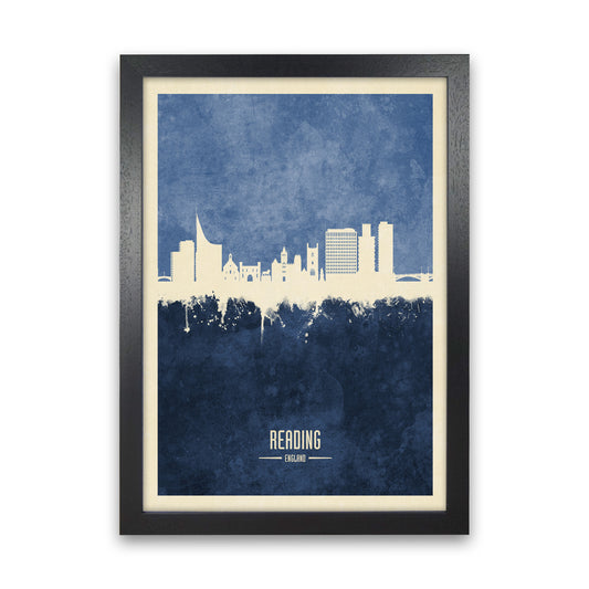 Reading England Skyline Portrait Navy Art Print by Michael Tompsett Black Grain