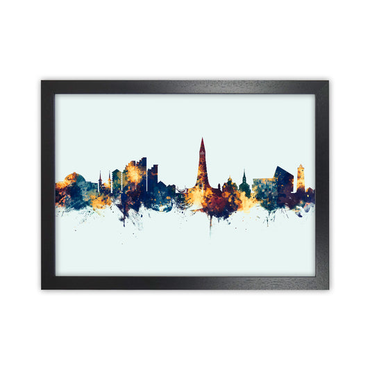 Reykjavik Iceland Skyline Blue Orange Art Print by Michael Tompsett Black Grain