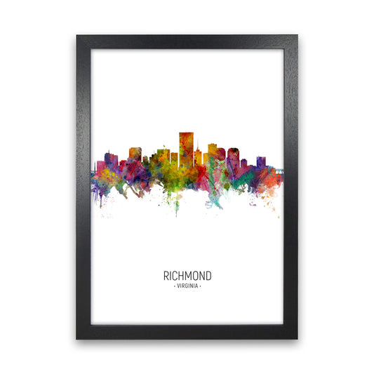 Richmond Virginia Skyline Portrait Art Print by Michael Tompsett Black Grain