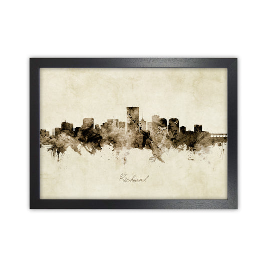 Richmond Virginia Skyline Vintage Art Print by Michael Tompsett Black Grain