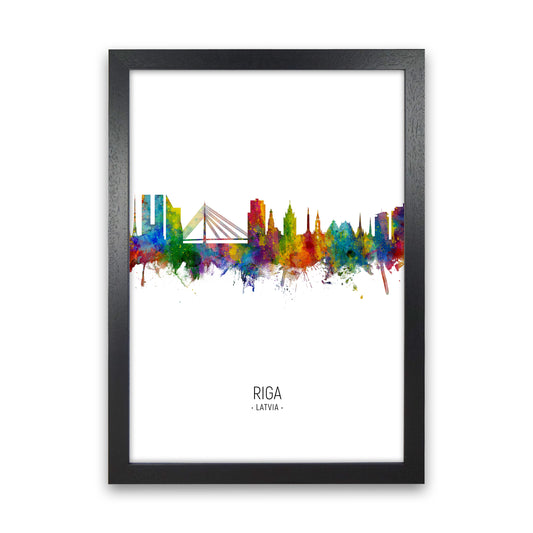 Riga Latvia Skyline Portrait Art Print by Michael Tompsett Black Grain