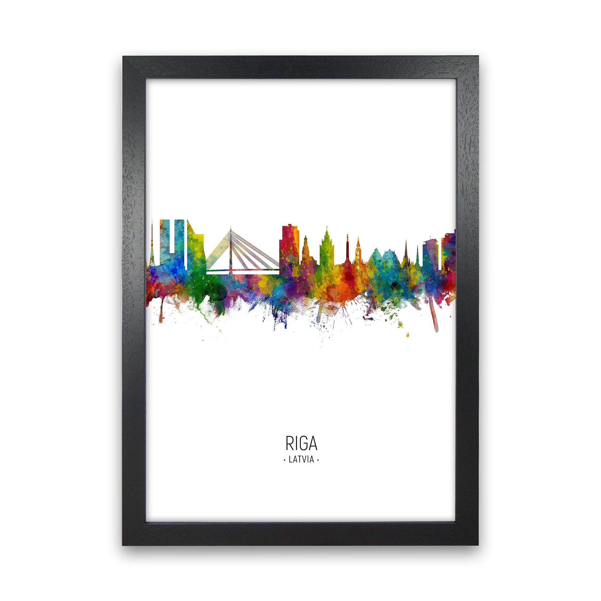 Riga Latvia Skyline Portrait Art Print by Michael Tompsett Black Grain