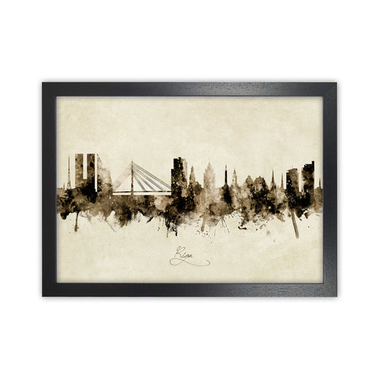 Riga Latvia Skyline Vintage Art Print by Michael Tompsett Black Grain