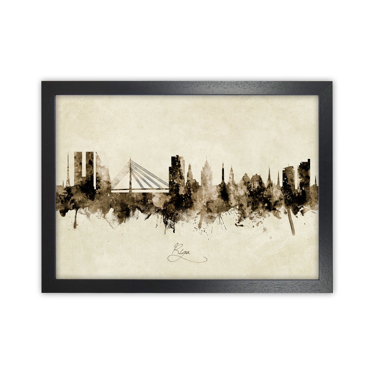 Riga Latvia Skyline Vintage Art Print by Michael Tompsett Black Grain