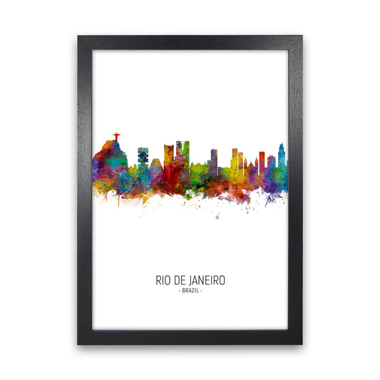Rio De Janeiro Brazil Skyline Portrait Art Print by Michael Tompsett Black Grain