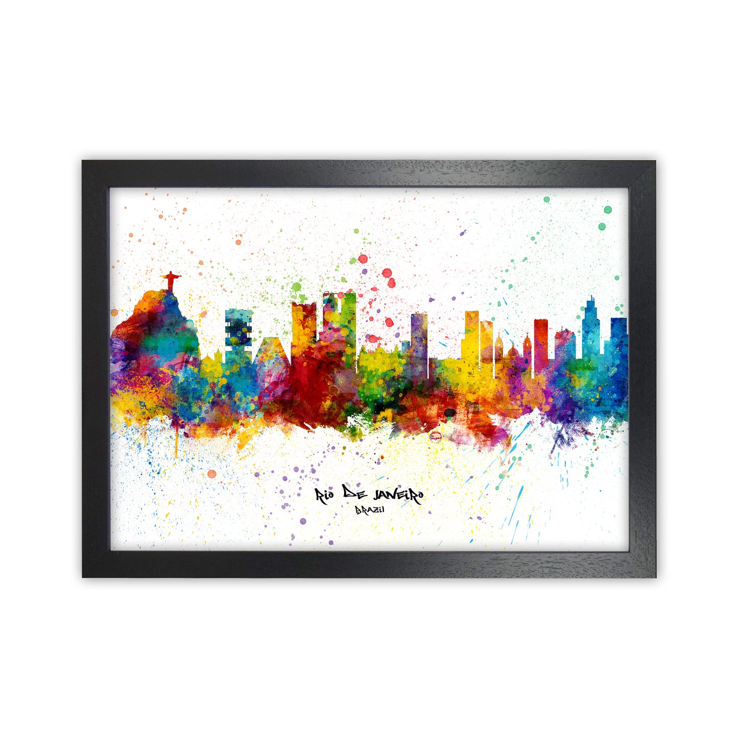 Rio De Janeiro Brazil Skyline Splash Art Print by Michael Tompsett Black Grain