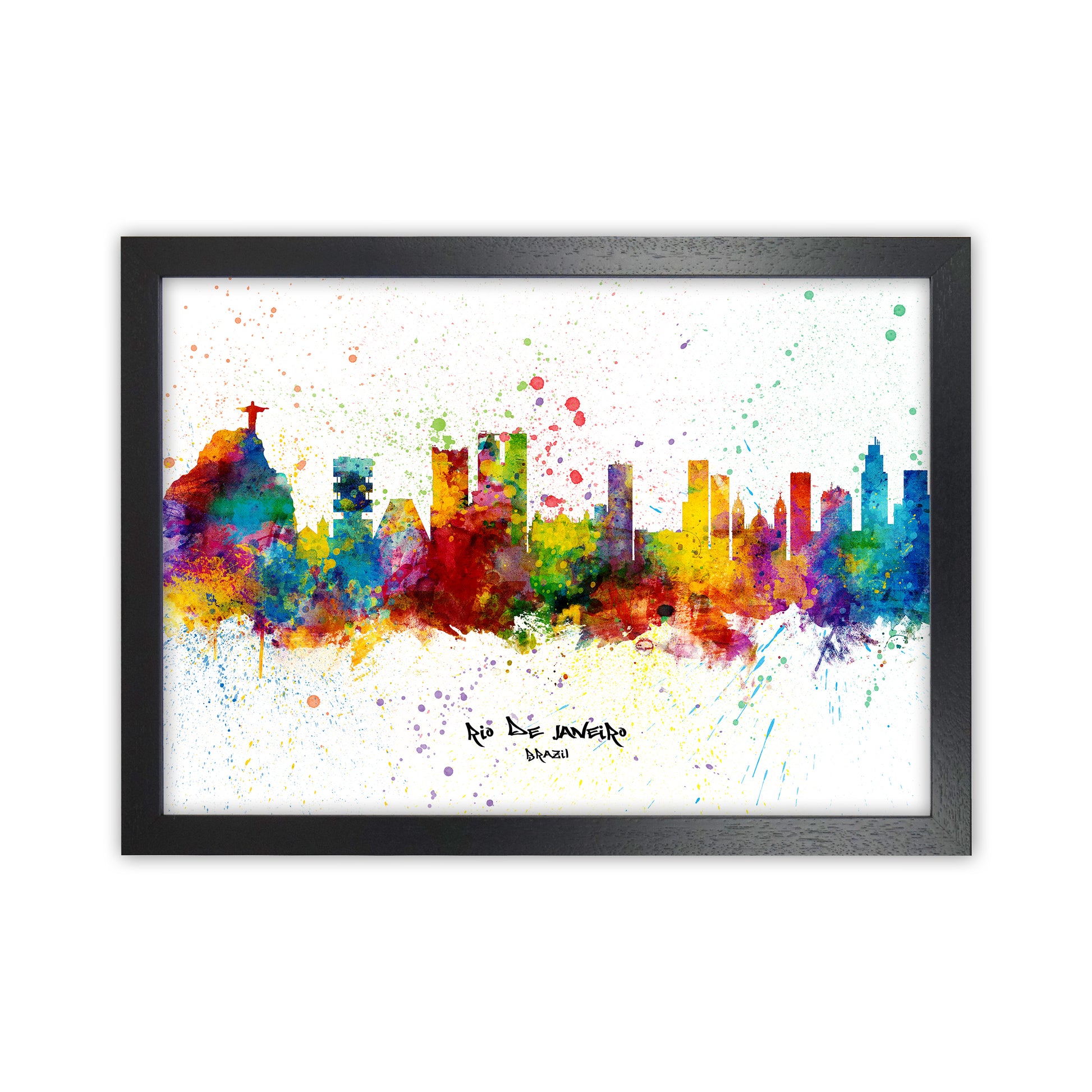 Rio De Janeiro Brazil Skyline Splash Art Print by Michael Tompsett Black Grain