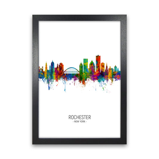 Rochester New York Skyline Portrait Art Print by Michael Tompsett Black Grain