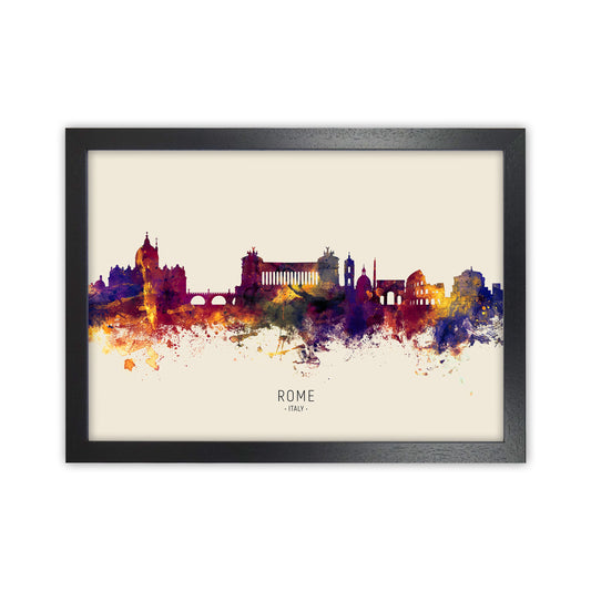 Rome Italy Skyline Autumn City Name Art Print by Michael Tompsett Black Grain