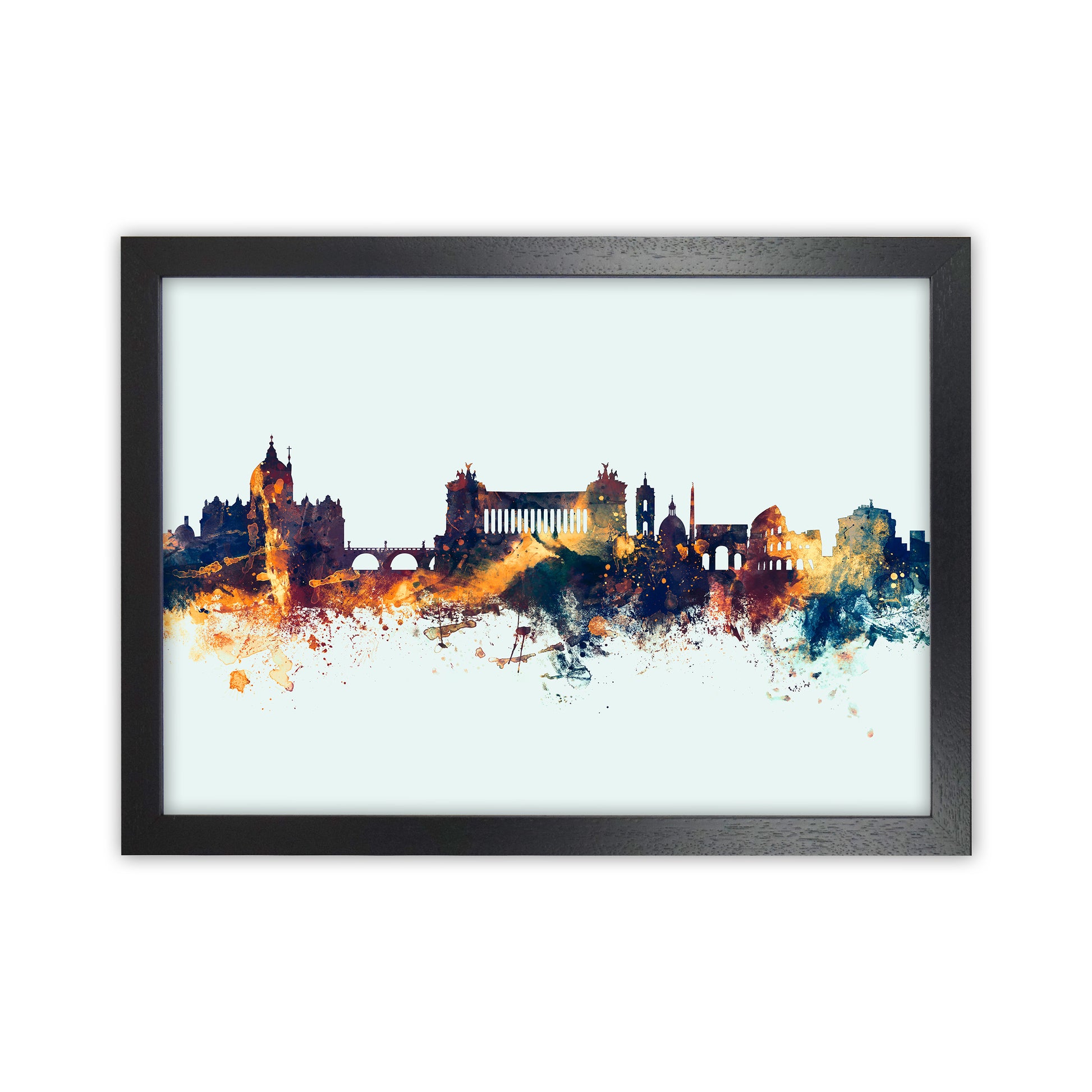 Rome Italy Skyline Blue Orange Art Print by Michael Tompsett Black Grain