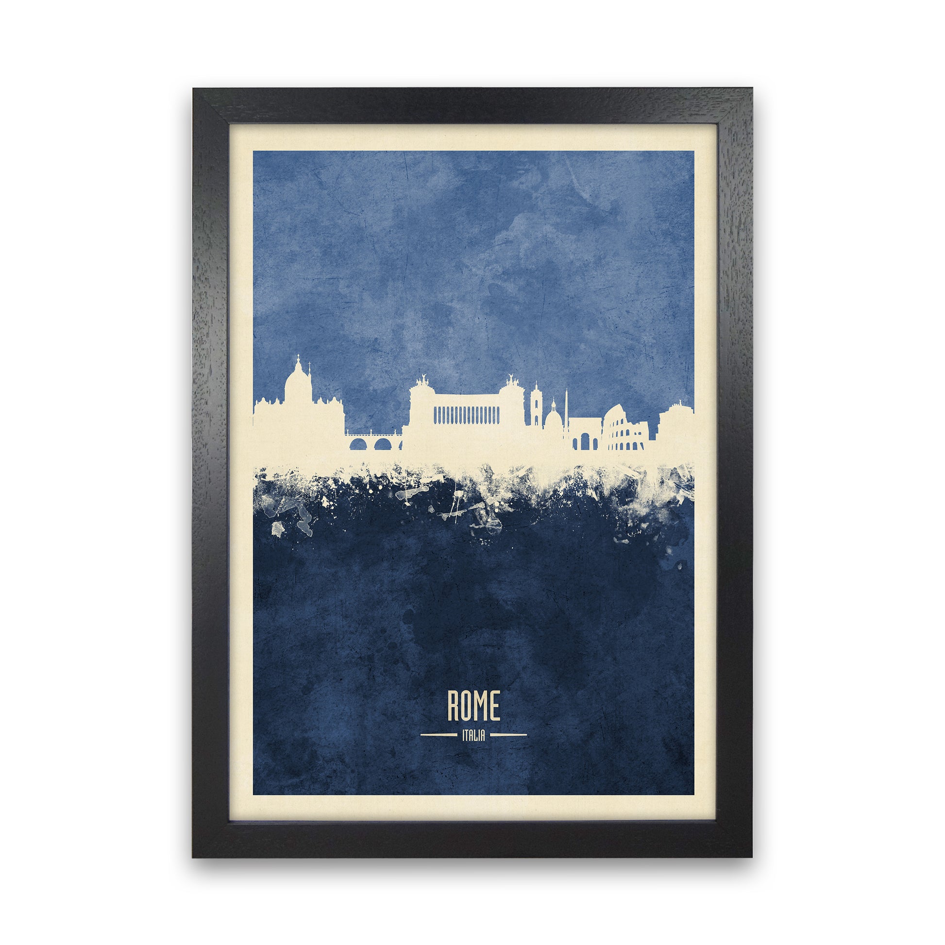 Rome Italy Skyline Portrait Navy Art Print by Michael Tompsett Black Grain
