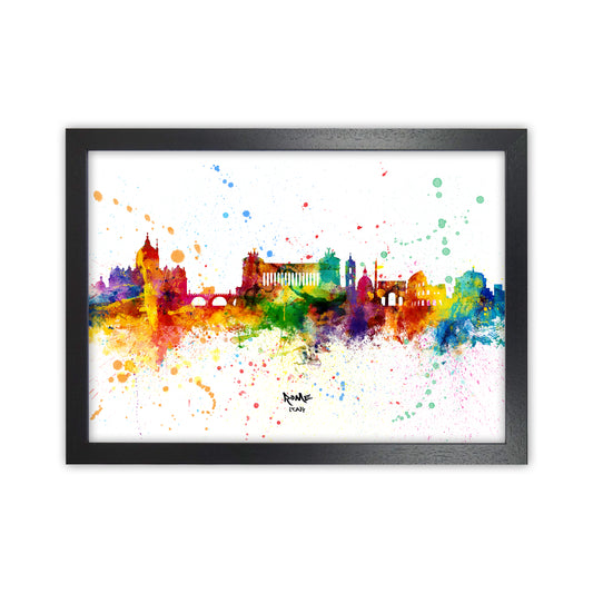 Rome Italy Skyline Splash Art Print by Michael Tompsett Black Grain