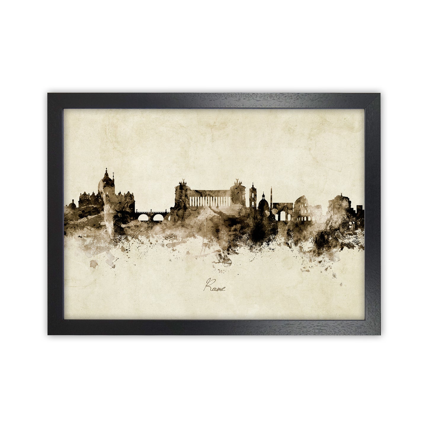 Rome Italy Skyline Vintage Art Print by Michael Tompsett Black Grain