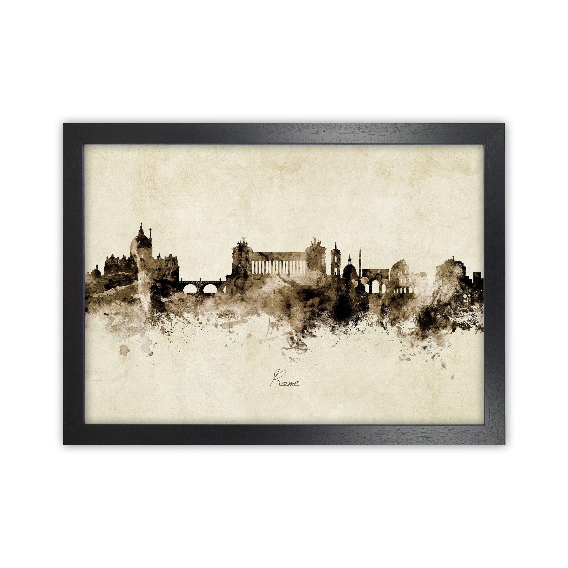 Rome Italy Skyline Vintage Art Print by Michael Tompsett Black Grain