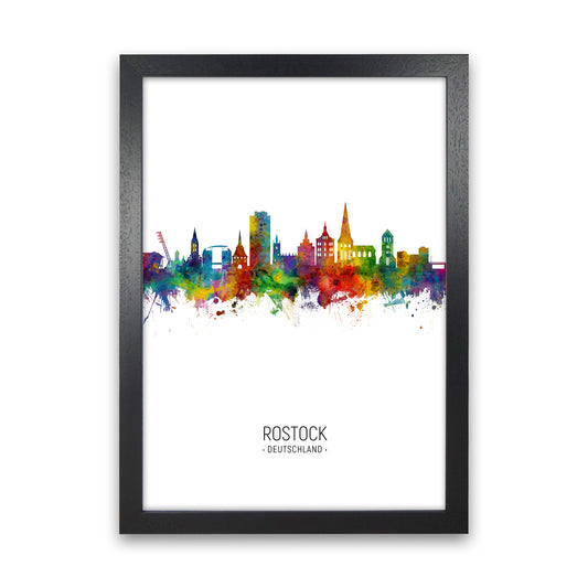 Rostock Germany Skyline Portrait Art Print by Michael Tompsett Black Grain