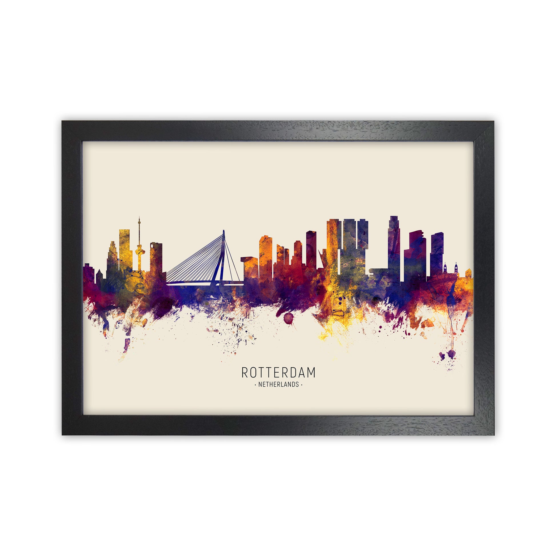 Rotterdam Netherlands Skyline Autumn City Name Art Print by Michael Tompsett Black Grain