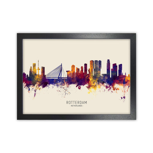 Rotterdam Netherlands Skyline Autumn City Name Art Print by Michael Tompsett Black Grain
