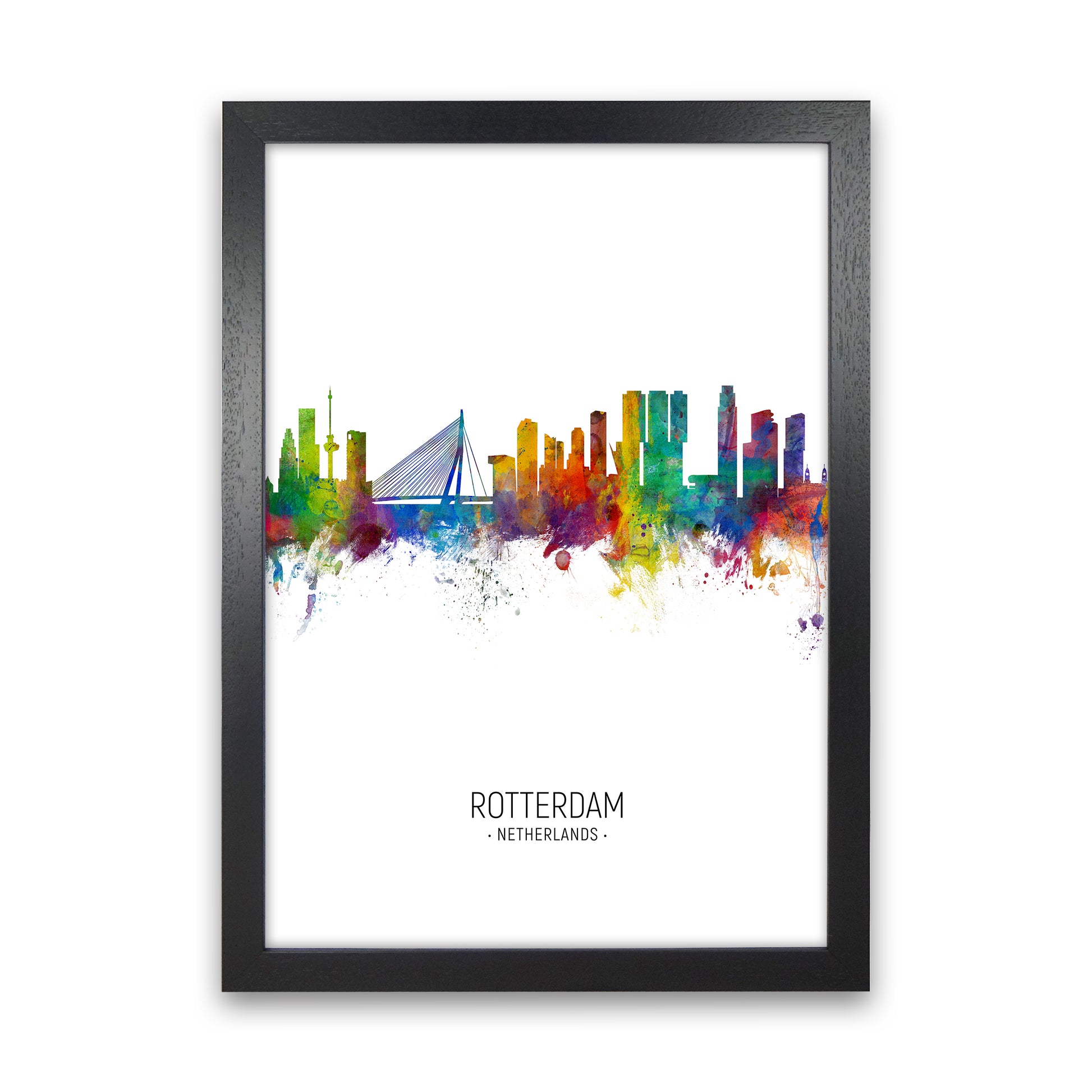 Rotterdam Netherlands Skyline Portrait Art Print by Michael Tompsett Black Grain