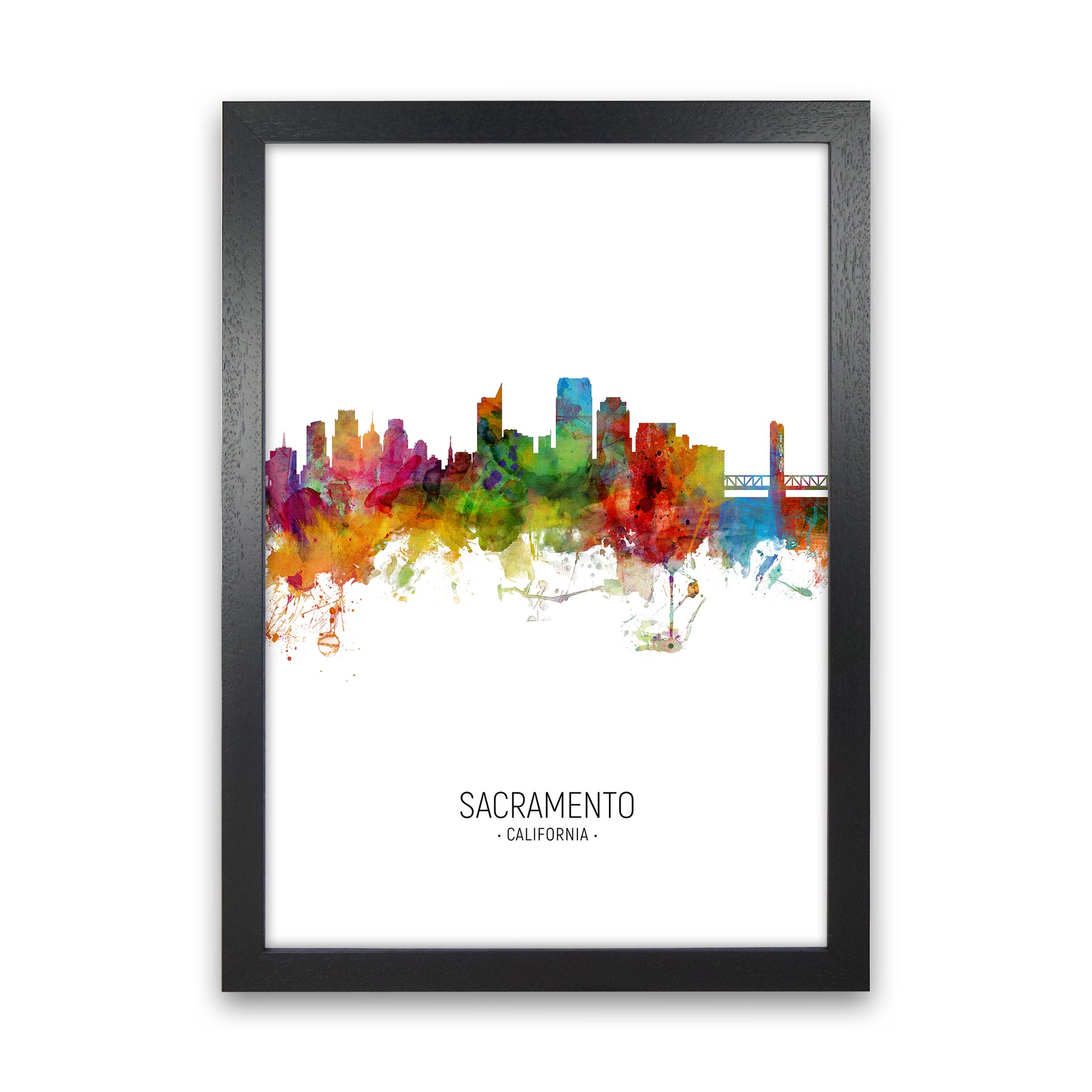 Sacramento California Skyline Portrait Art Print by Michael Tompsett Black Grain
