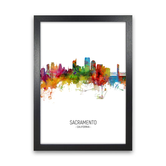 Sacramento California Skyline Portrait Art Print by Michael Tompsett Black Grain