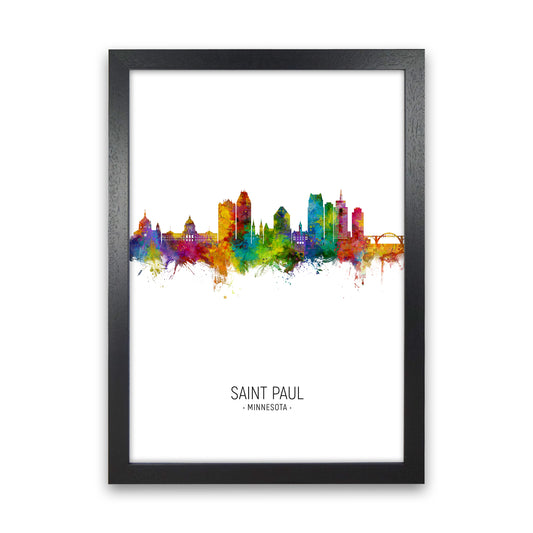 Saint Paul Minnesota Skyline Portrait Art Print by Michael Tompsett Black Grain