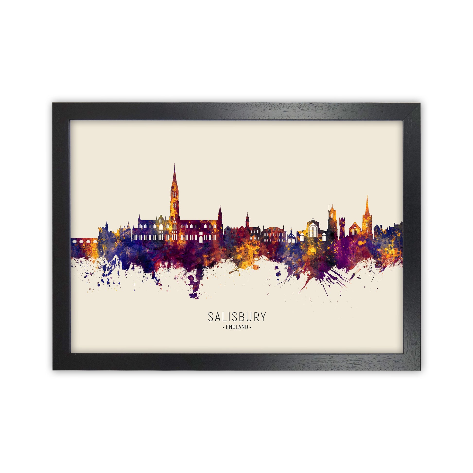 Salisbury England Skyline Autumn City Name Art Print by Michael Tompsett Black Grain