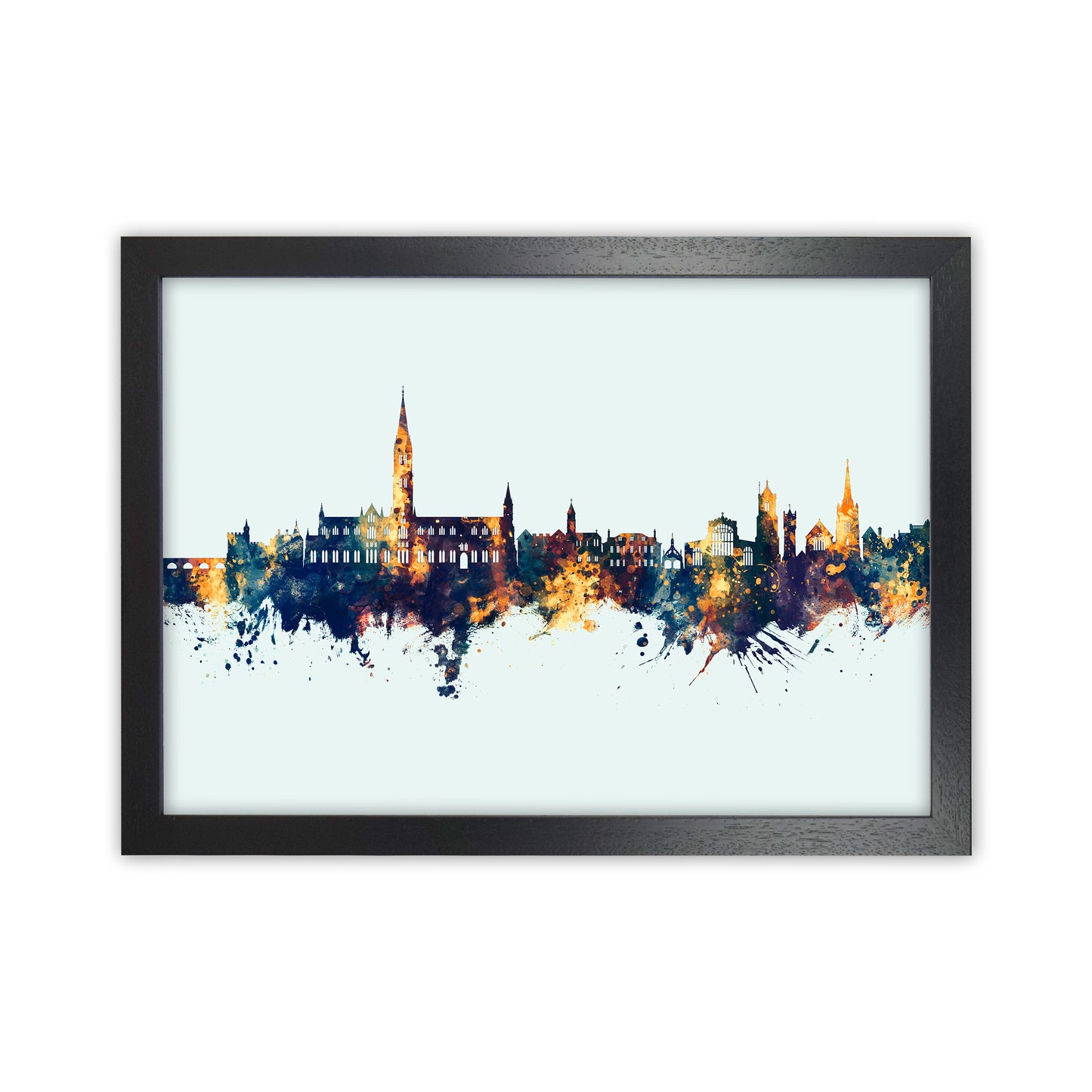 Salisbury England Skyline Blue Orange Art Print by Michael Tompsett Black Grain