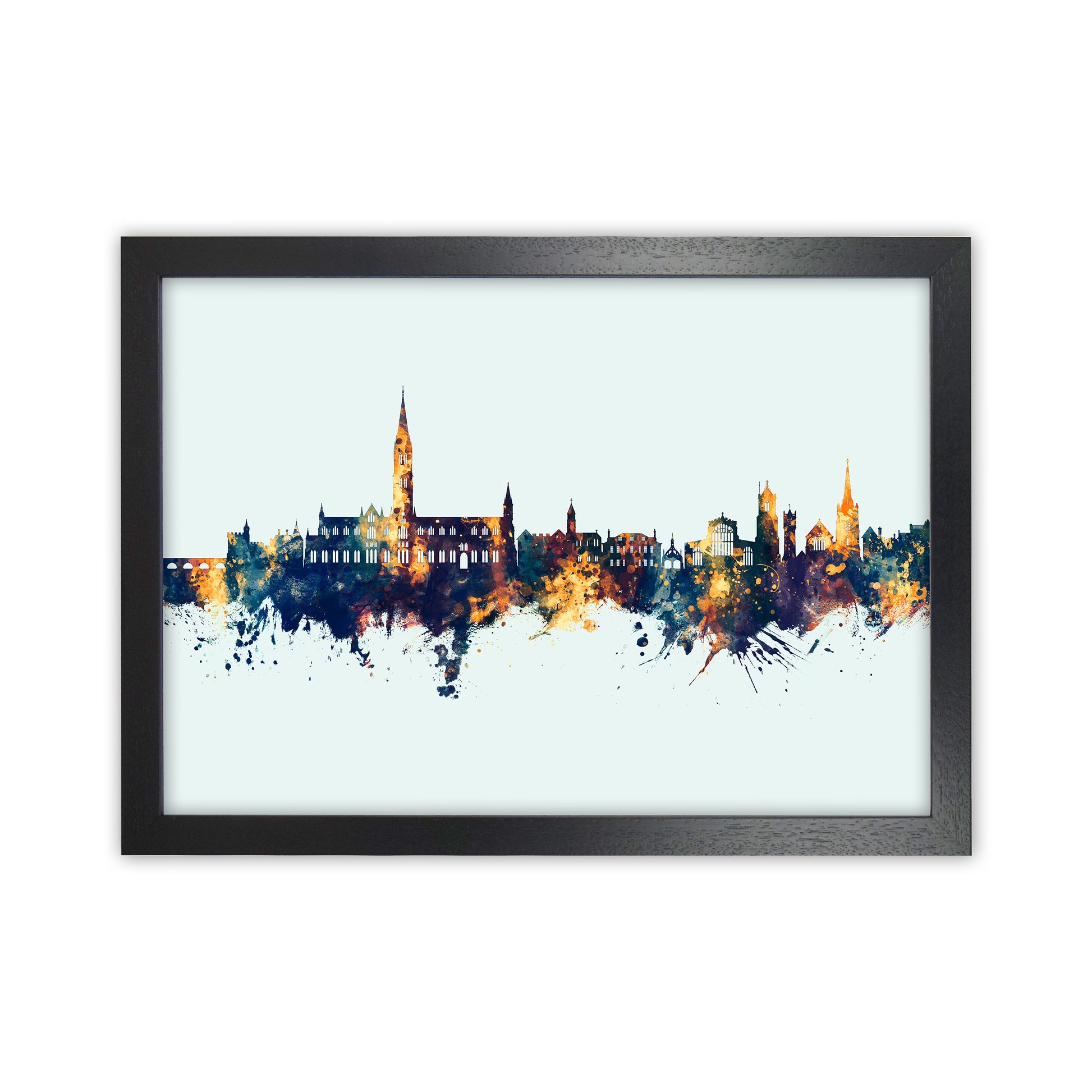 Salisbury England Skyline Blue Orange Art Print by Michael Tompsett Black Grain