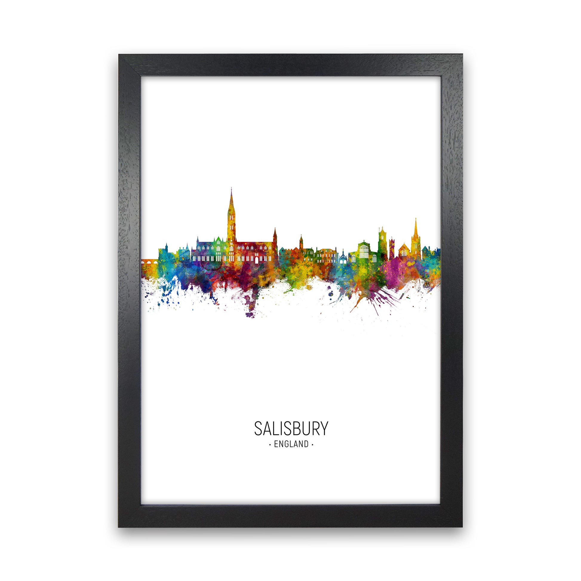 Salisbury England Skyline Portrait Art Print by Michael Tompsett Black Grain