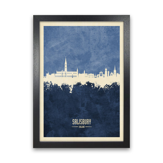 Salisbury England Skyline Portrait Navy Art Print by Michael Tompsett Black Grain