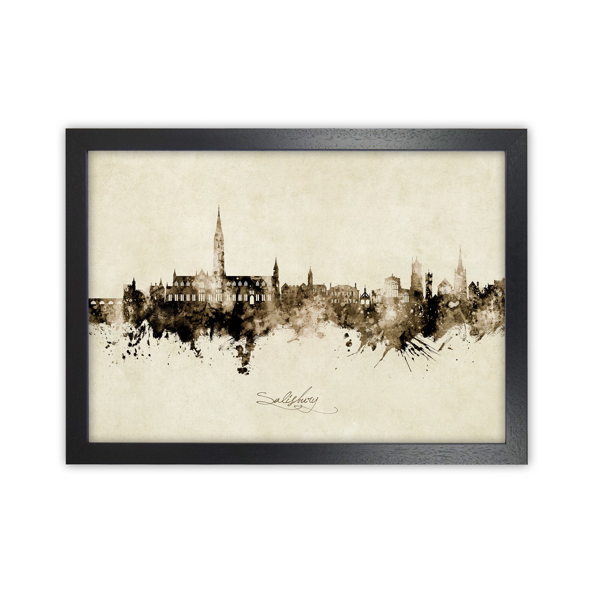 Salisbury England Skyline Vintage Art Print by Michael Tompsett Black Grain