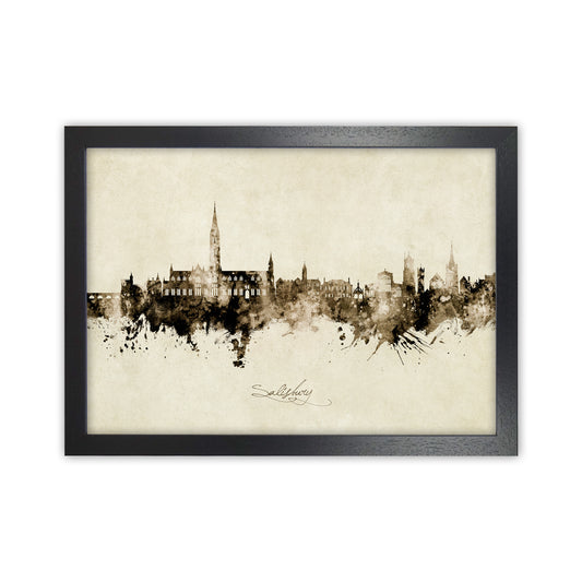 Salisbury England Skyline Vintage Art Print by Michael Tompsett Black Grain