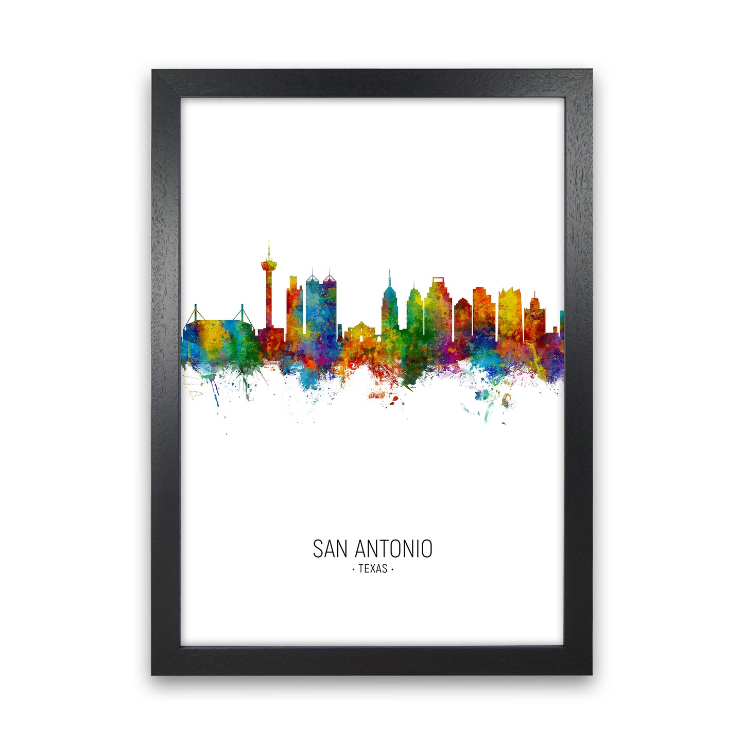 San Antonio Texas Skyline Portrait Art Print by Michael Tompsett Black Grain