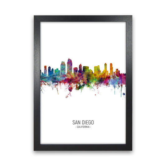 San Diego California Skyline Portrait Art Print by Michael Tompsett Black Grain