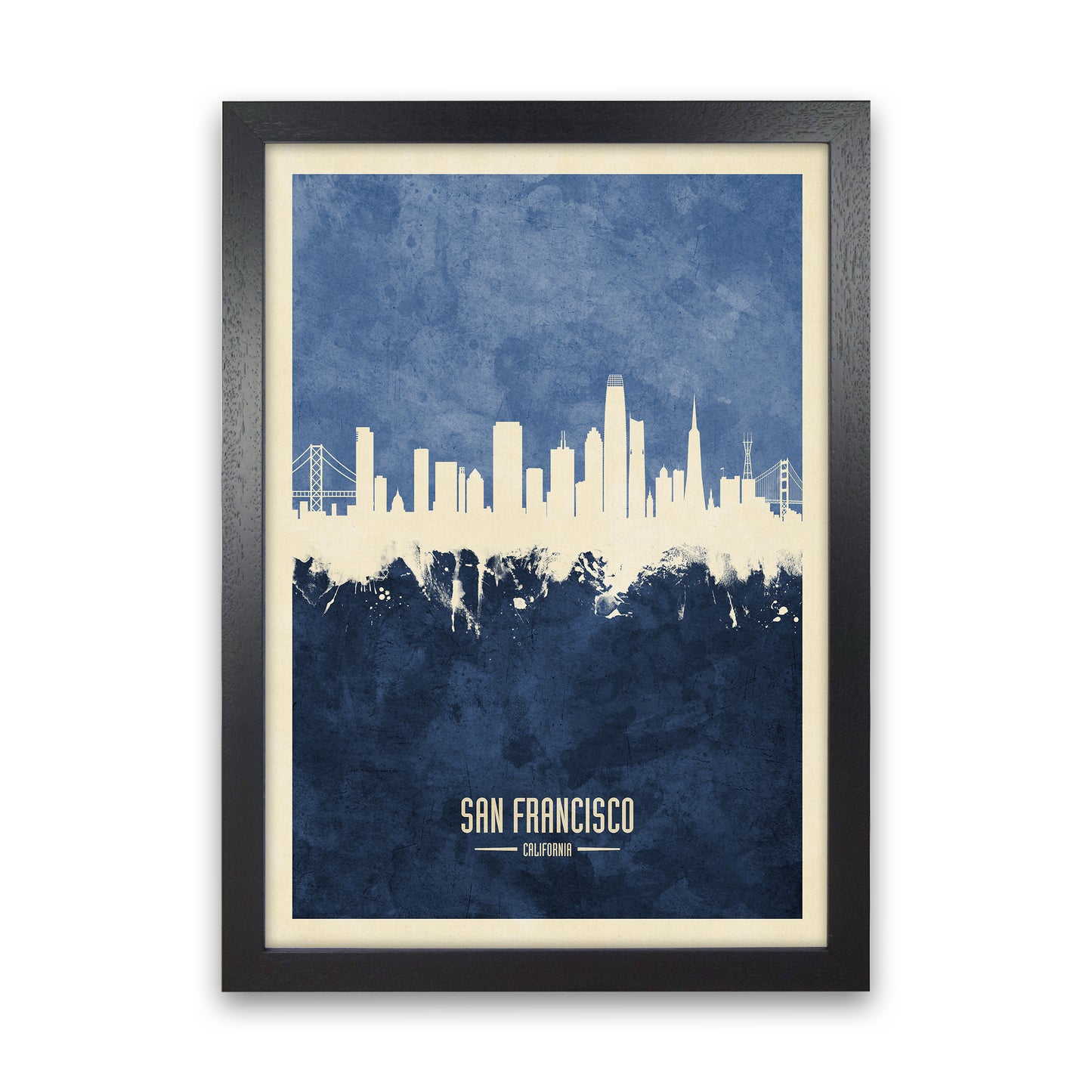 San Francisco California Skyline Portrait Navy Art Print by Michael Tompsett Black Grain
