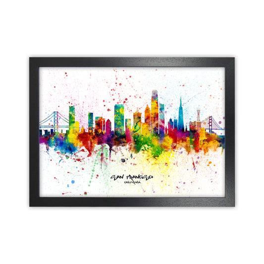San Francisco California Skyline Splash Art Print by Michael Tompsett Black Grain