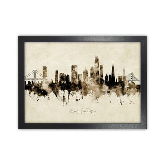 San Francisco California Skyline Vintage Art Print by Michael Tompsett Black Grain