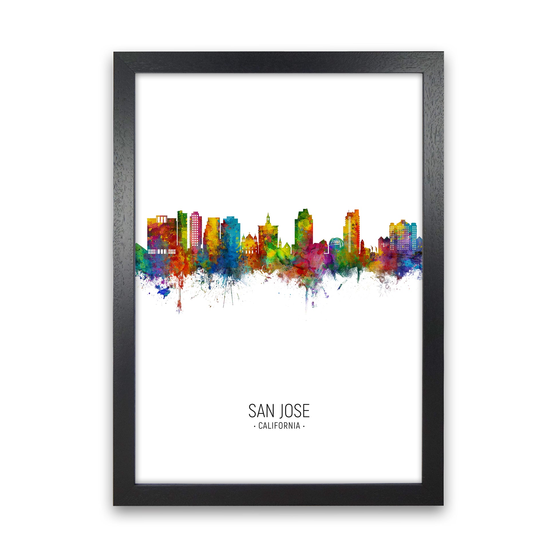 San Jose California Skyline Portrait Art Print by Michael Tompsett Black Grain