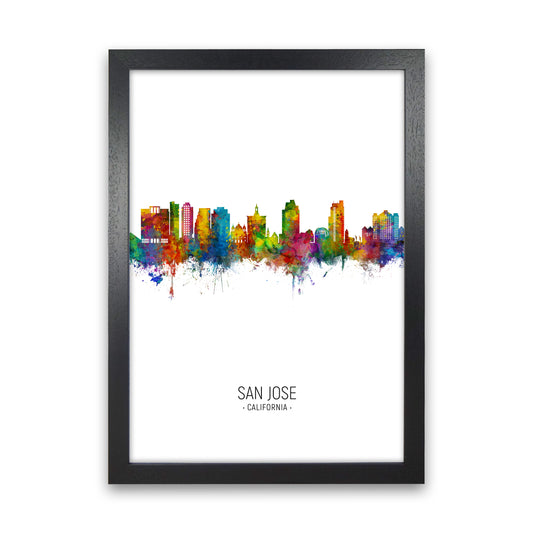 San Jose California Skyline Portrait Art Print by Michael Tompsett Black Grain