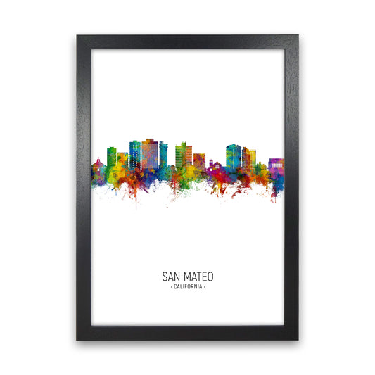 San Mateo California Skyline Portrait Art Print by Michael Tompsett Black Grain