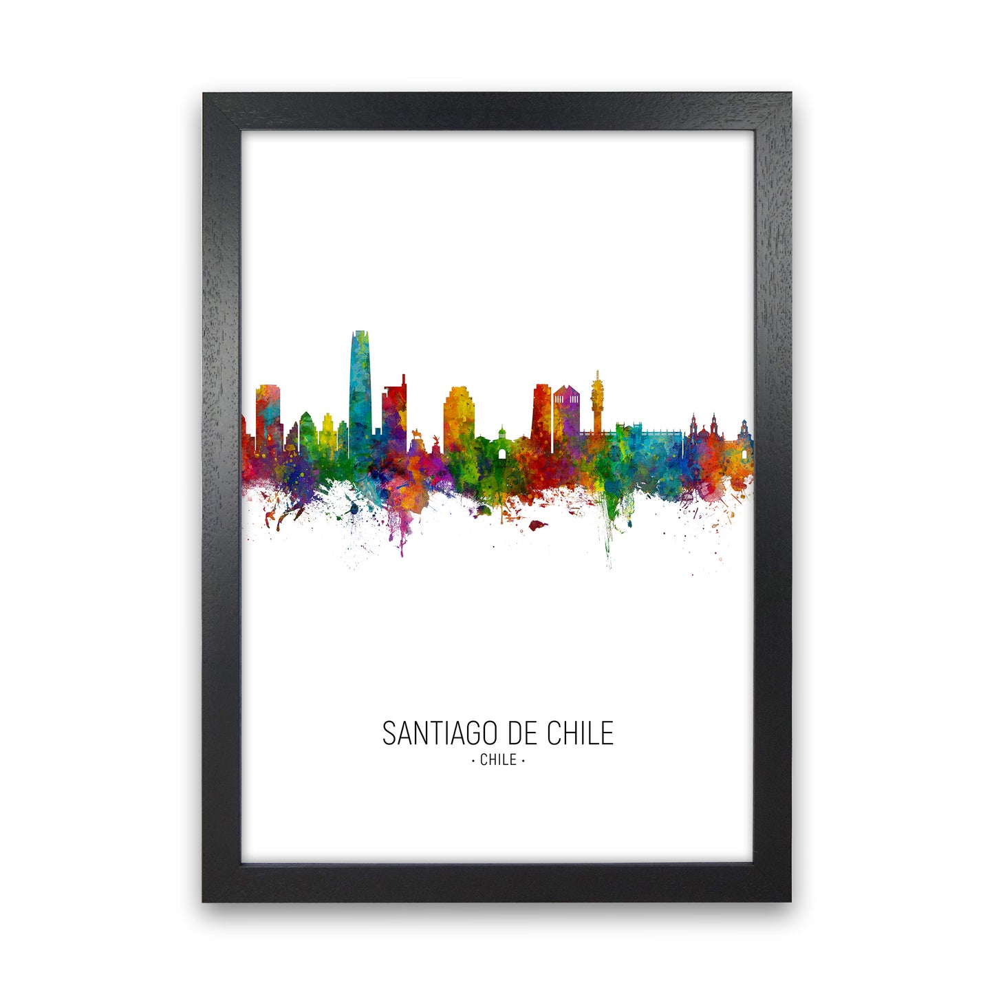 Santiago De Chile Chile Skyline Portrait Art Print by Michael Tompsett Black Grain